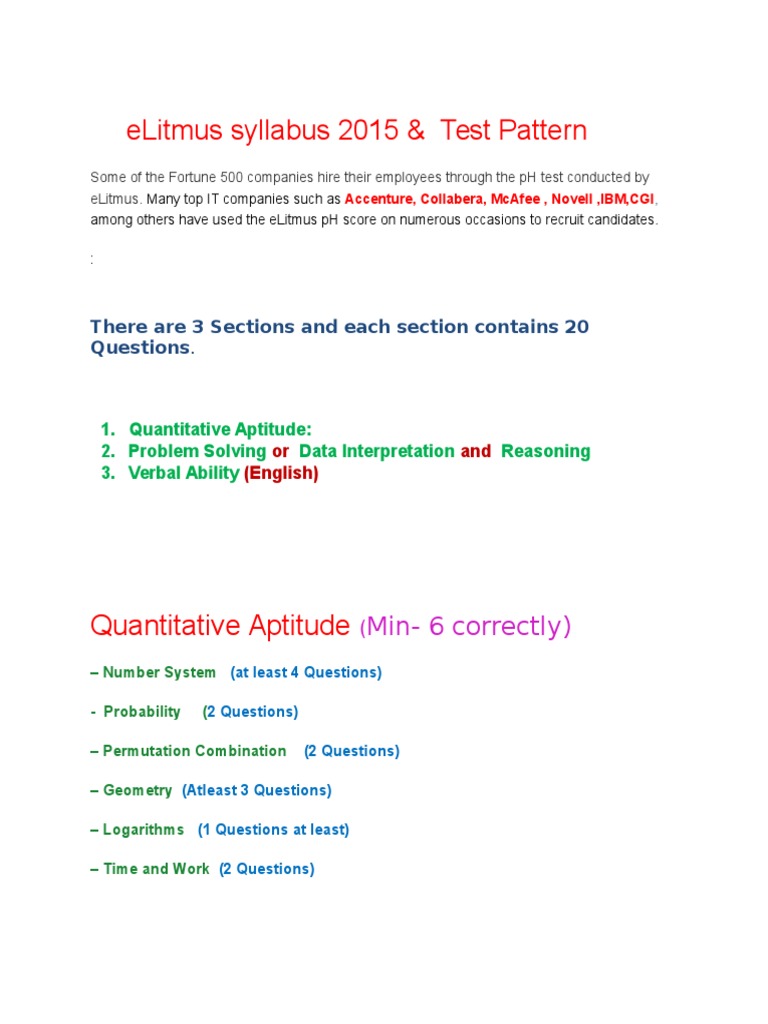 elitmus test syllabus 2013
